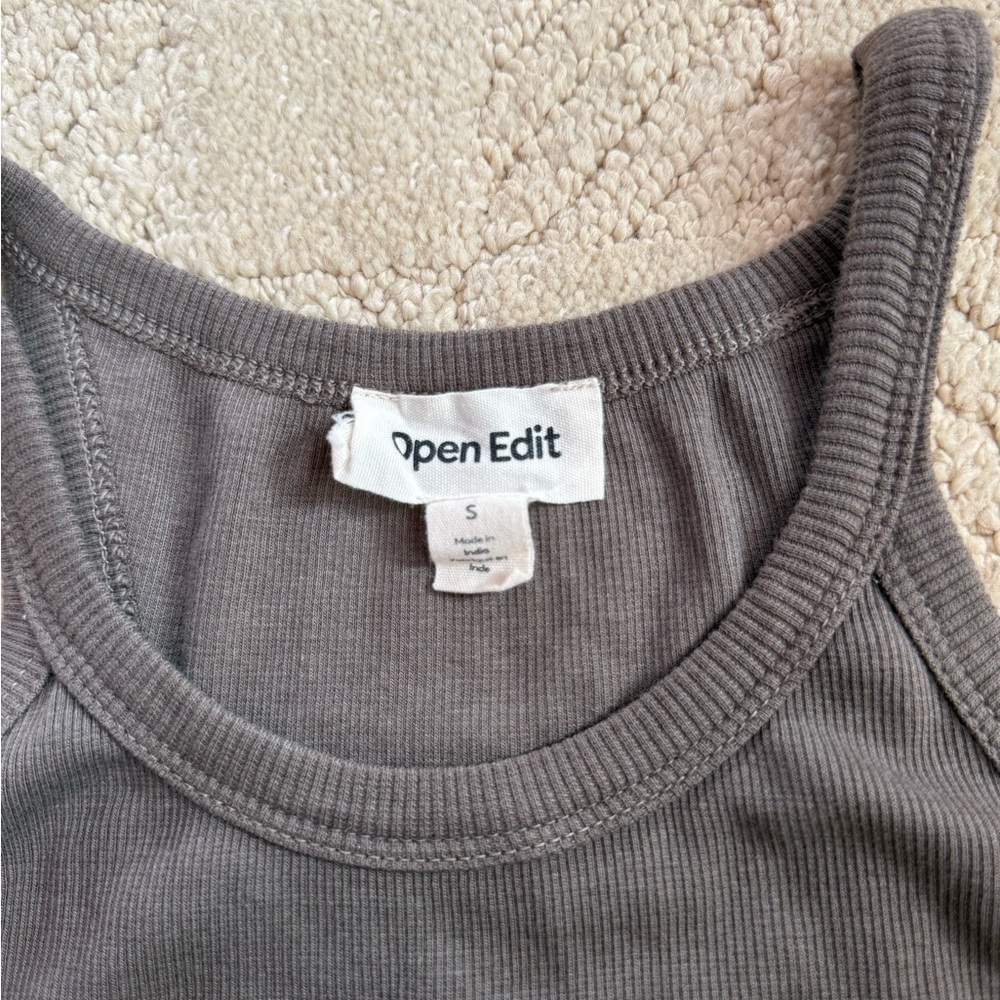 NWT Women's Open Edit Taupe Rib Racerback Tank - Picture 2 of 3